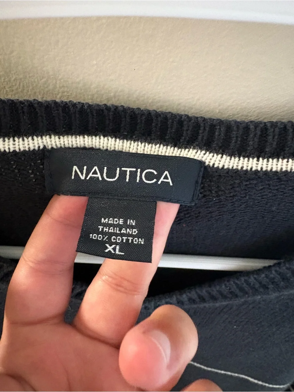 Nautica Navy Crewneck Sweater with White Windowpane Lines